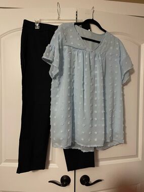 Anne Klein navy blue Ribbed Zip-Front Top